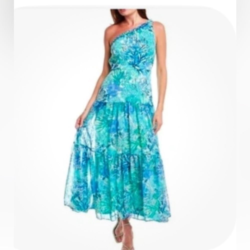 Taylor Floral One-Shoulder Teared Maxi Dress Women’s Size 8